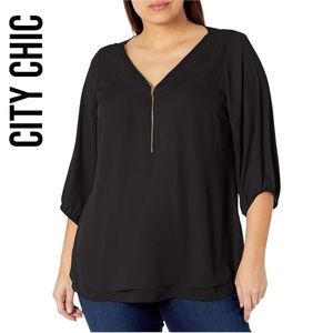 NWOT City Chic Sexy Fling Elbow Sleeve Top / Blouse ~ Black ~ Size 16 / S